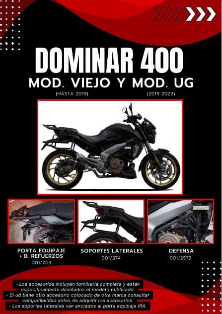 Portaequipaje + refuerzos para Bajaj Dominar 400 · 2019–2022